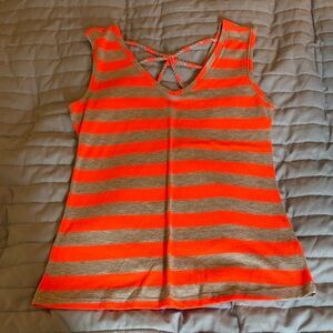 dELiA*s Neon Orange and Gray Striped Tank with Braided Crisscross Back